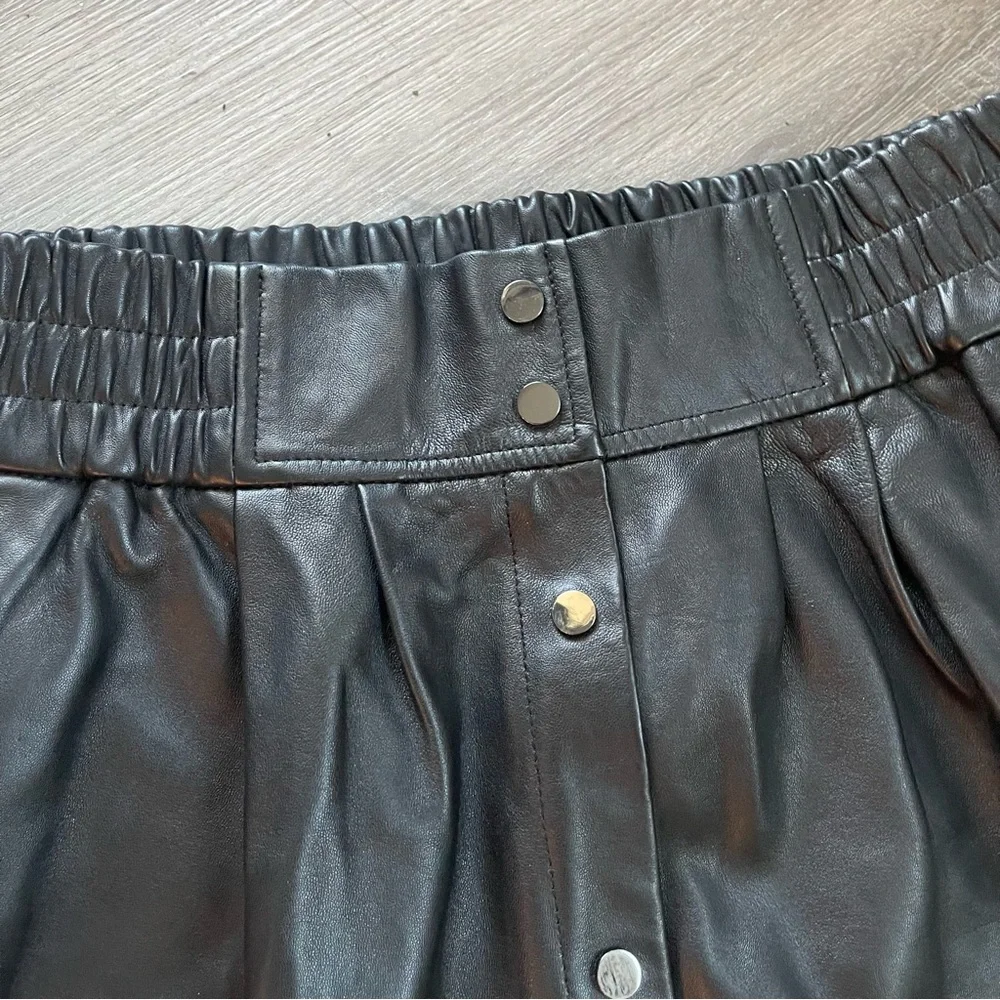 Black Faux Leather Mini Skirt with Button Front